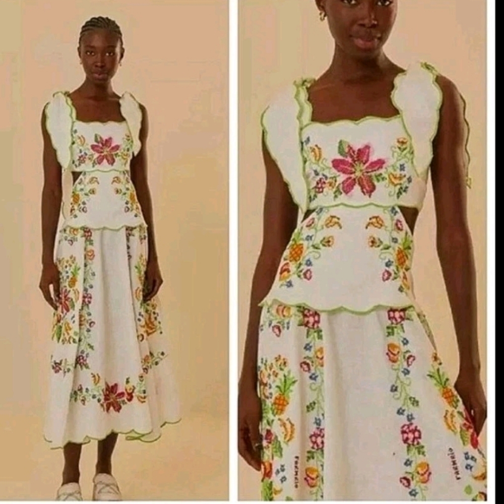 Farm Rio Tropical Romance Off White Maxi Dress - Picture 2 of 9